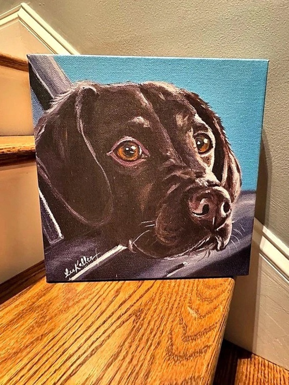 Lee Keller Chocolate Labrador Canvas Print Black & Blue 12 x 12